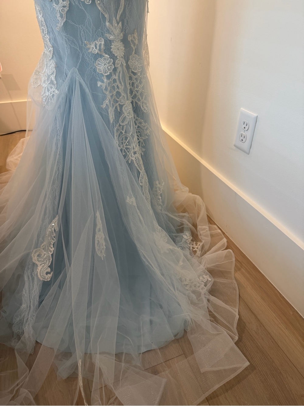 2 Cute Light Blue and White Lace Mermaid Prom Dress - Picture 9 of 11